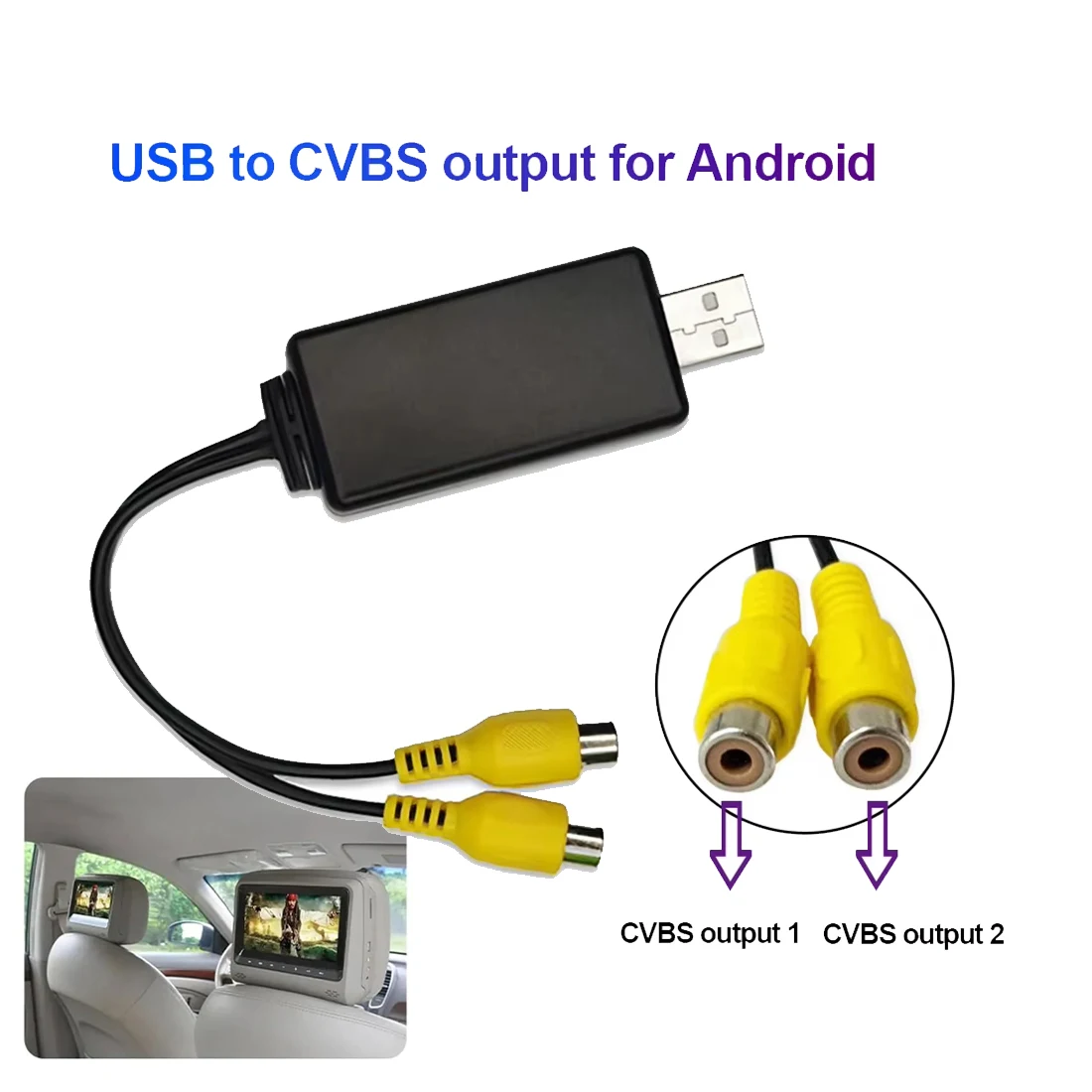 USB to CVBS RCA Video Output Adapter Box Interface Connect to Monitor Display Device for Android Radio Multimedia - 1