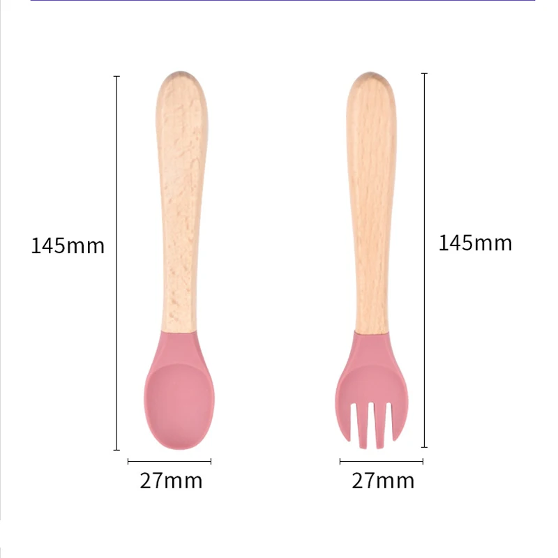 Baby Fork&Spoon Set Soft Silicone Head with Non-Slip Wooden Handle BPA Free Dishwasher Safe Ideal for Toddler Meals (6+ Months) 3