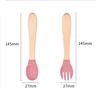 Baby Fork&Spoon Set Soft Silicone Head with Non-Slip Wooden Handle BPA Free Dishwasher Safe Ideal for Toddler Meals (6+ Months) 3