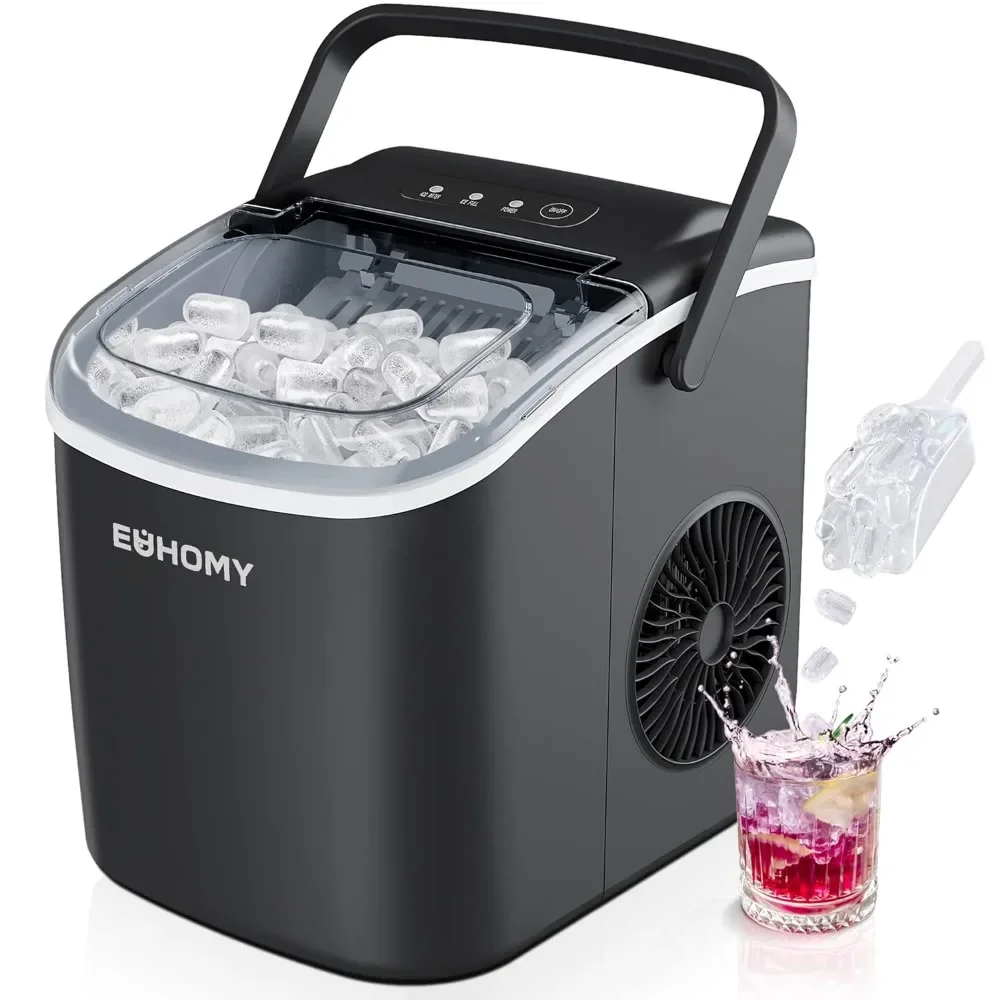 EUHOMY Countertop Ice Maker Machine with Handle, 26lbs in 24Hrs, 9 Ice Cubes Ready in 6 Mins, Auto-Cleaning Portable Maker
