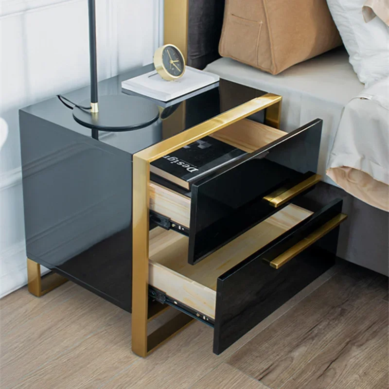 Modern Style Luxury Hotel Side Cabinet Antique Home Furniture Bedroom Nightstands Black Color Bedside Table With 2 Drawers