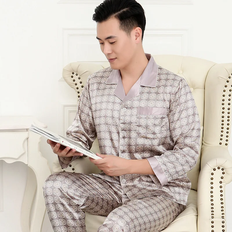 Sleep Wear Men Mens Designer Pajamas for Men Nightwear Long Sleeve Sleep Tops Trousers Thin Ice Silk Pajamas Men Sleepwear Set mens silk pajama set Pajama Sets