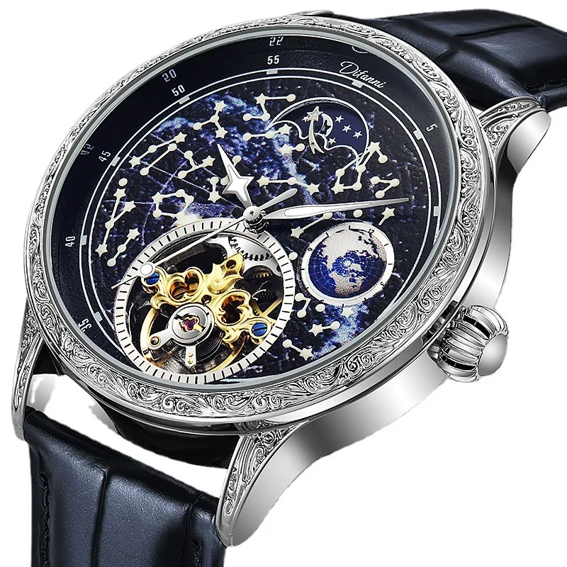 

Men's Watches Mechanical Automatic Business Wristwatch Tourbillon Hollow Fashion New Sport Waterproof Luminous Moon Phase Clock