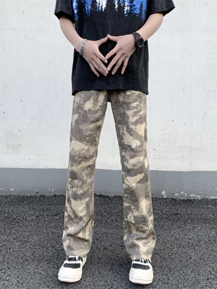 

Printing Side Bag Loaded Cargo Camouflage Zipper Jeans Y2k Street Clothing Straight Men's Clothes Y2k Men’s Jeans Denim