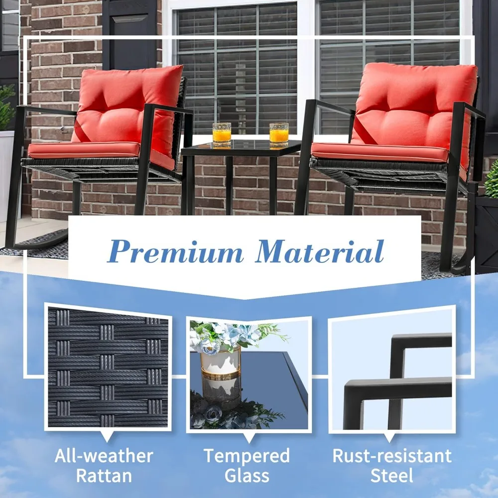 3 Pieces Patio Furniture Set Rocking Wicker Bistro Sets Modern Outdoor Rocking Chair Furniture Sets Clearance Cushioned 2