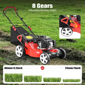 Self-Propelled Gas Lawn Mower 5HP 140CC, 20 Inch Cutting Width with 60L Grass Bag, 8 Height Adjustable 4-Stroke Engine 1