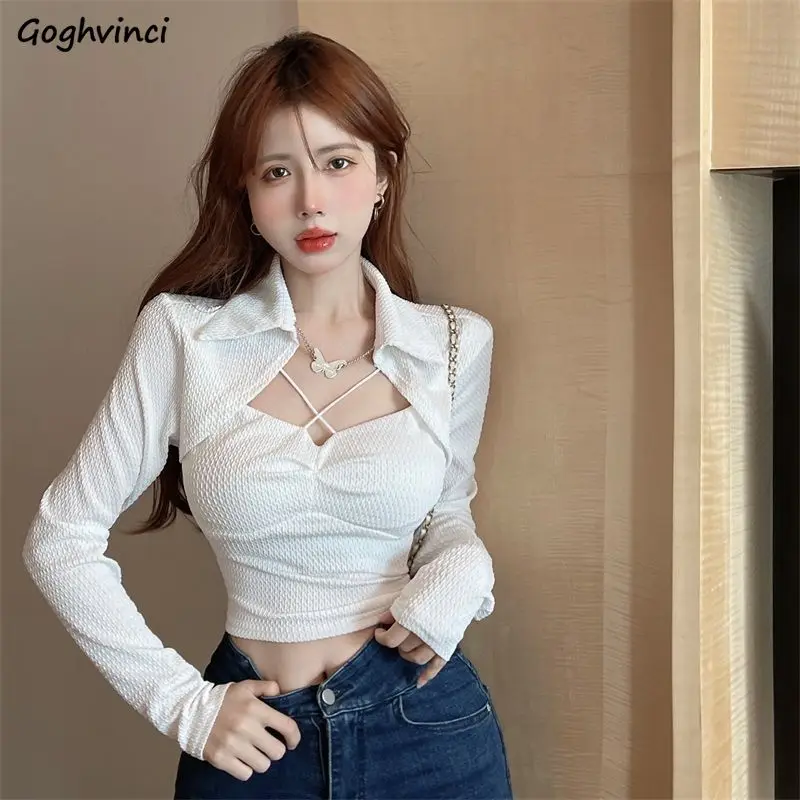 

Long Sleeve T-shirts Crop Tops Fashion Autumn Hotsweet Tender Slim Folds Ulzzang Pure Y2k Girls Casual All-match Vintage Clothes