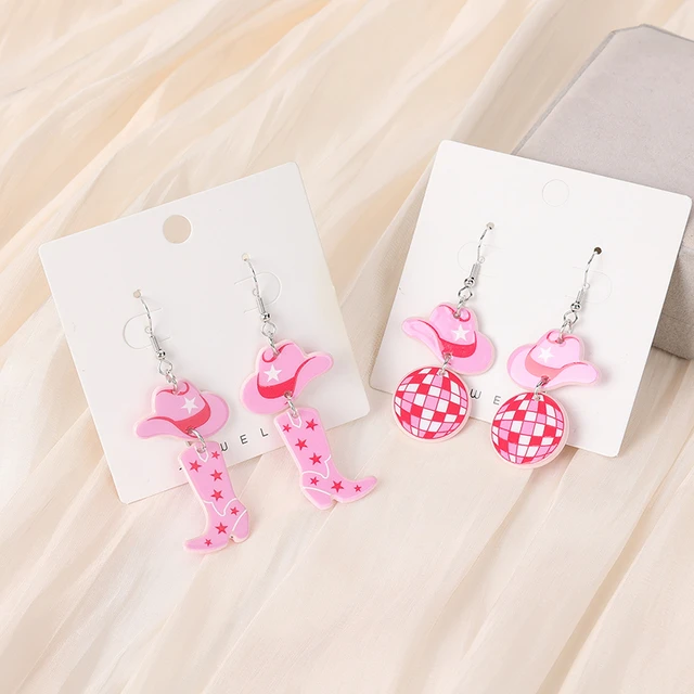 2 Pink Out Football Acrylic Dangles -Sports Earrings