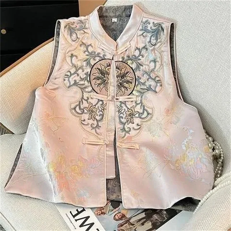 

2024 Spring and Summer National Wind New Chinese Embroidered Vest Explosions High-end Women's Waistcoat Retro Buckle Vests Lady