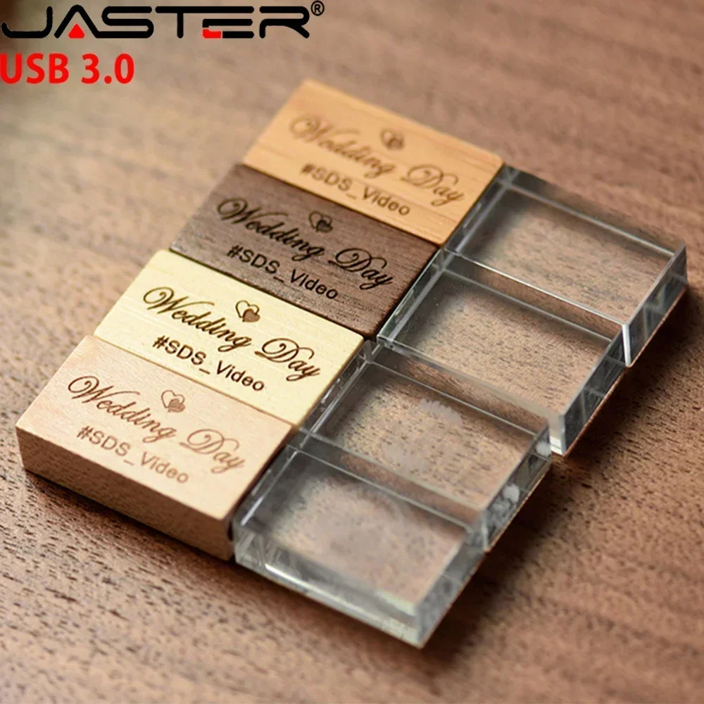 Jaster-flash Drives com Caixa de Madeira Pen Drive Memory Stick Presente Criativo Usb 3.0 Cristal Logotipo Livre Disco u 32gb 64gb 128gb 10 Pcs Lot - Imagem 2