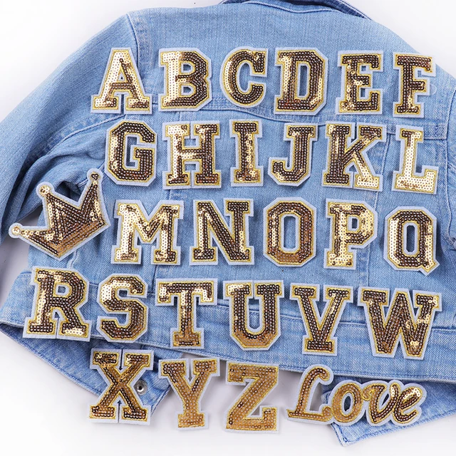 A~Z Gold Alphabet Letters With White Edge Embroidery Applique Iron On  Patches Badges,Thermoadhesive Fabric Clothing Stickers - AliExpress