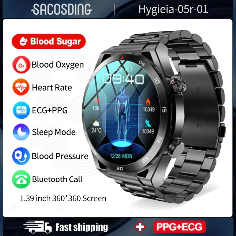 

2023 New Blood Sugar ECG Smart Watch Men Bluetooth Call Automatic Infrared Blood Oxygen Heart Rate Blood Pressure Health Watch