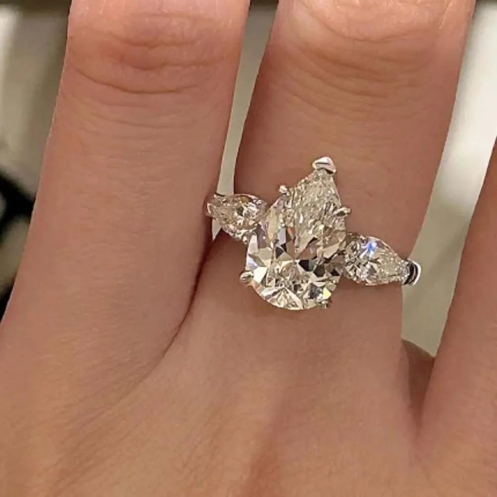 1-5CT Pear Cut Miossanite Ring Certified 925 Sterling Silver Plated 18K D VVS1 Lab Diamond Wedding Engagement Band for Women 6