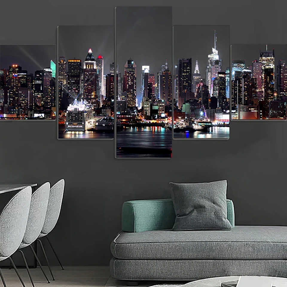 

5D DIY Diamond Painting New York City Night Building 5 Pieces Picture Of Rhinestones Diamond Mosaic Handmade Hobby Decor,WE2190