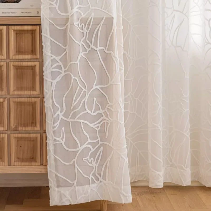 Rideaux transparents blancs Jacquard minimalistes modernes, rideaux de confidentialité de couleur douce pour fenêtres de salon et de chambre à coucher, rideaux de maison 1 Rideaux transparents blancs Jacquard minimalistes modernes, rideaux de confidentialité de couleur douce pour fenêtres de salon et de chambre à coucher, rideaux de maison 1