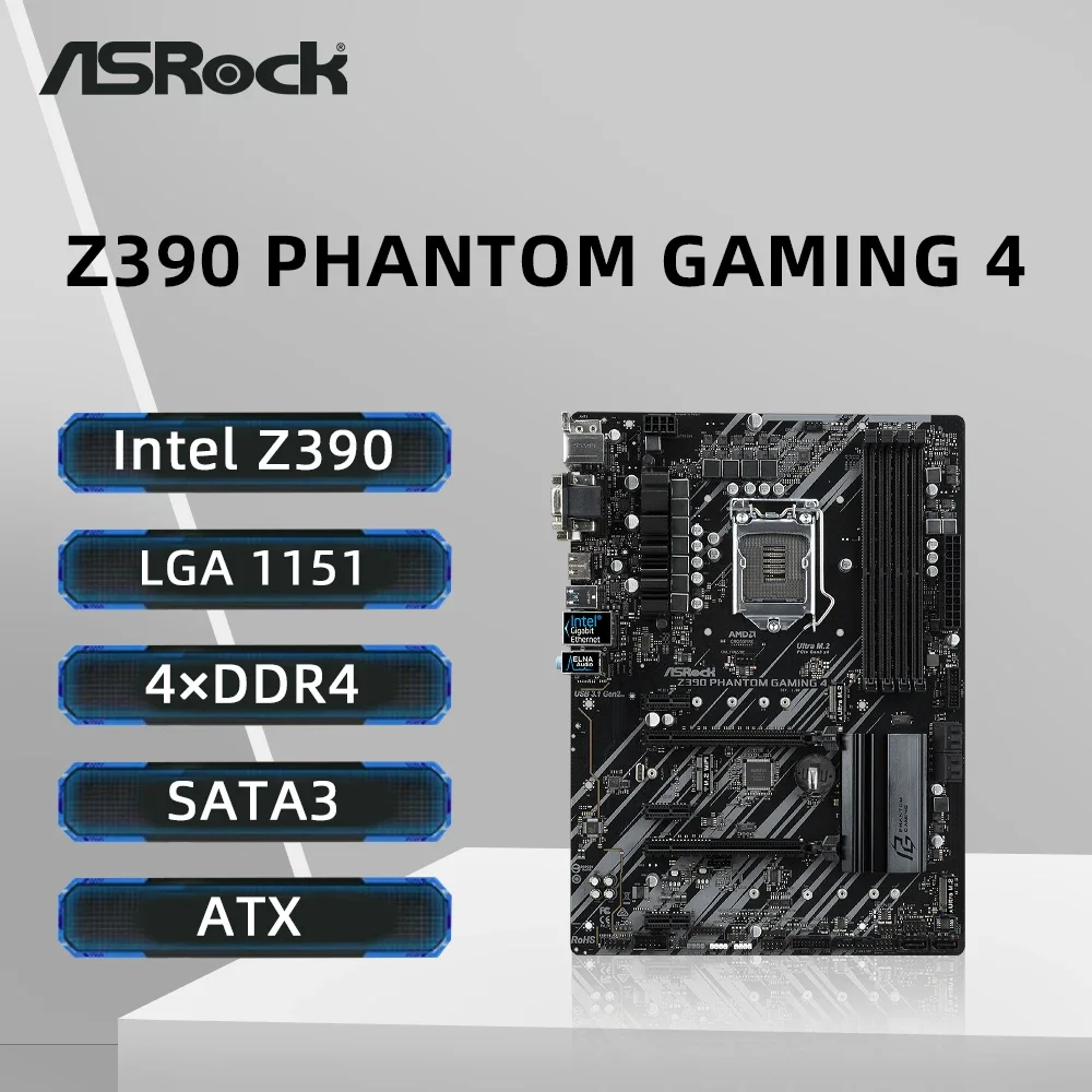 ASRrock Z390 마더보드 지원 i9-9900KF i7-9700 8700K i5-9400F 8600K CPU DDR4 4300MHz 128GB HDMI LGA1151 M.2 PCIE 3.0 ATX