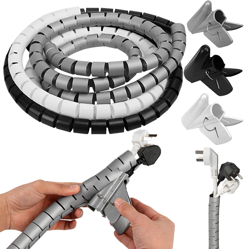 Cable Organizer 2M Flexible Spiral Cable Wire Protector Computer Cord Protective Tube Clip Arrangement Tools 16/10/8mm