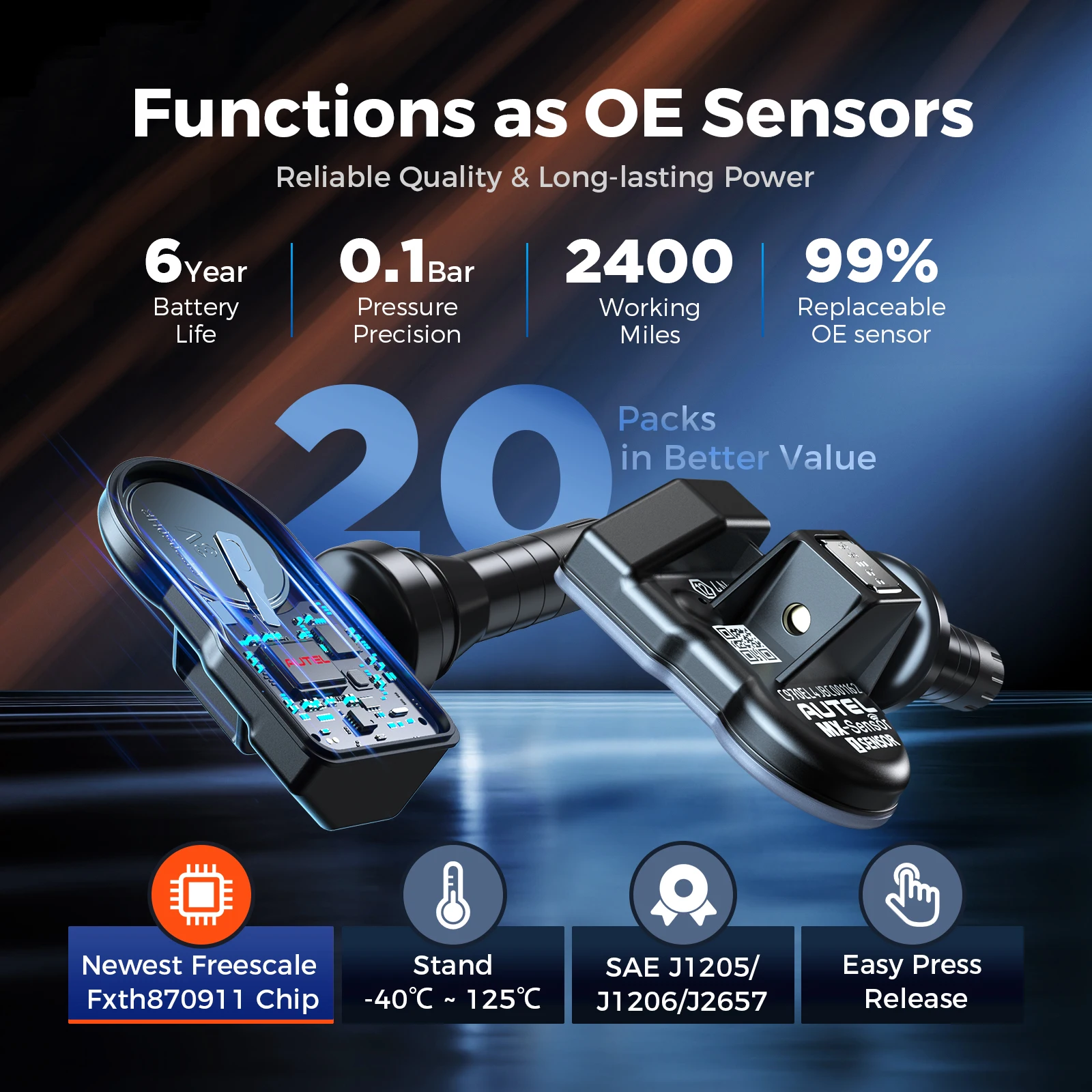 Autel Sensore TPMS 2-in-1 – Doppia Frequenza 315 E 433 MHz, Programmabile Universale Per Pneumatici