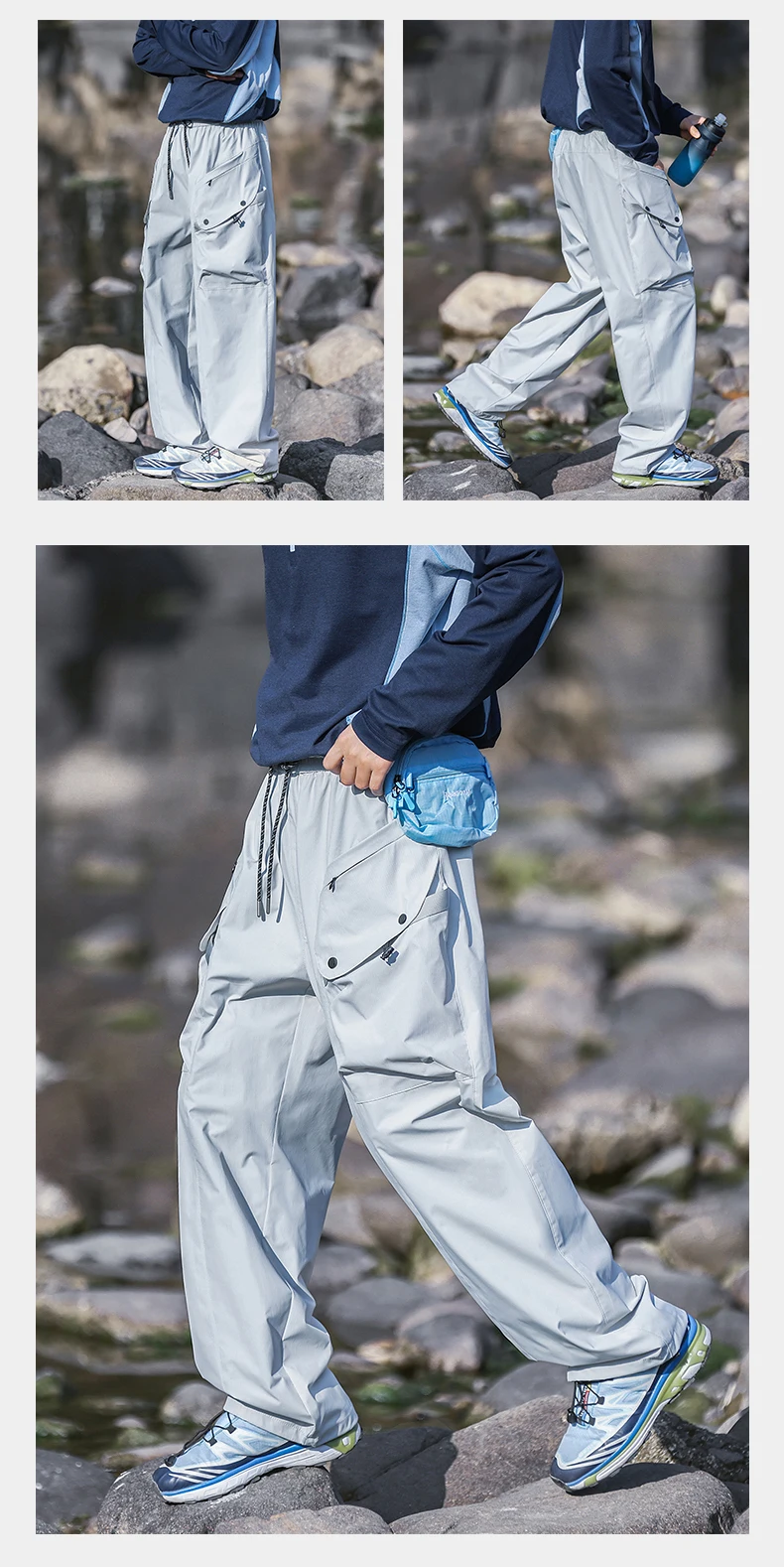 Men's Green Quick Dry Cargo Hiking Pants with Drawstring Waist
