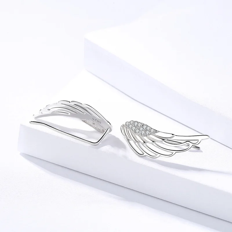 YILUOCD Cubic Zirconia CZ Angel Wings Earring Climber Hook Earrings for Women Girls Hot Sale Crystals Sweet Jewelry