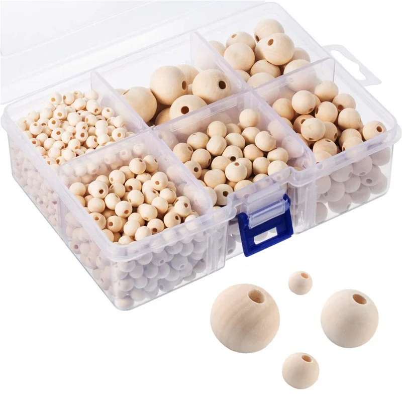 Wooden Beads Set Natural Round Wood Beads with Crystal Elastic Line for Jewelry Craft DIY embroidery kits beaded pearl charms