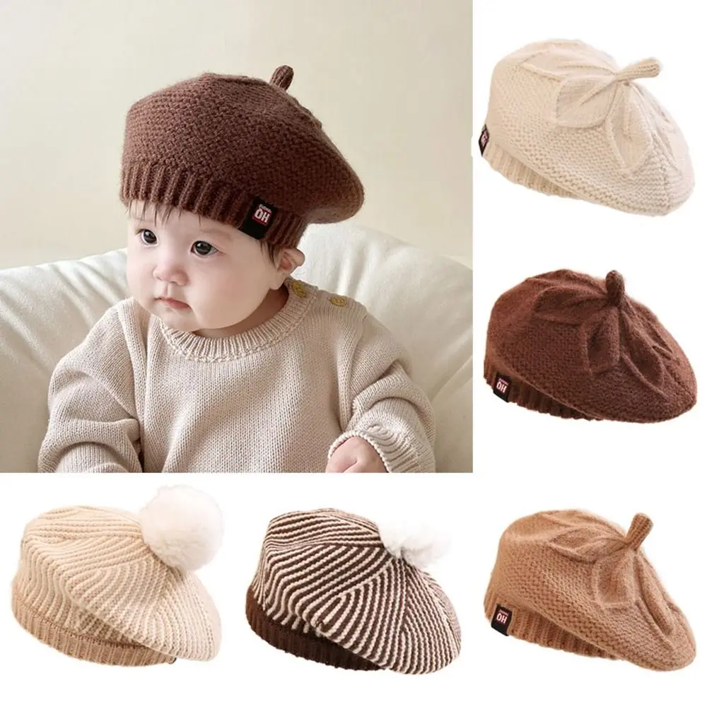 Cute Baby Berets Wool Knitting Beret Hats French Flat Plaid Top Kids Caps Versatile Soft Knitted Autumn Winter Outdoor Warm Hat