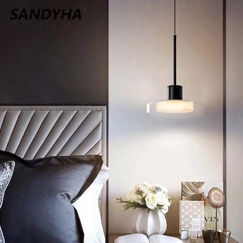 

SANDYHA Nordic Modern Design Glass Small Chandelier for Bedroom Living Dining Room Led Pandant Light Home Decor Fixture Hanglamp