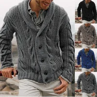 Fashionable Men's Open Cardigan Winter Casual Knitwear Single Button Floral Embroidery Collar Sweater Outerwear Autumn Winter