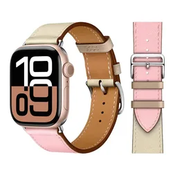 Premium Leather Strap for Apple Watch - Elegant and Durable Bracelet Correa (Pink off - white)