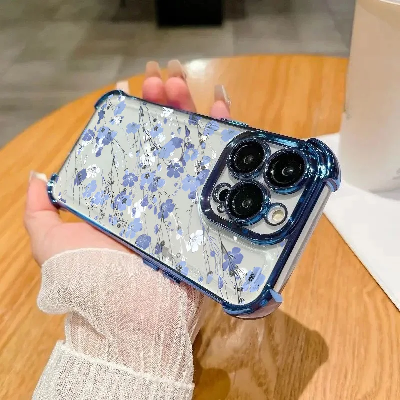 Luxury Transparent Floral Shockproof Case Cover