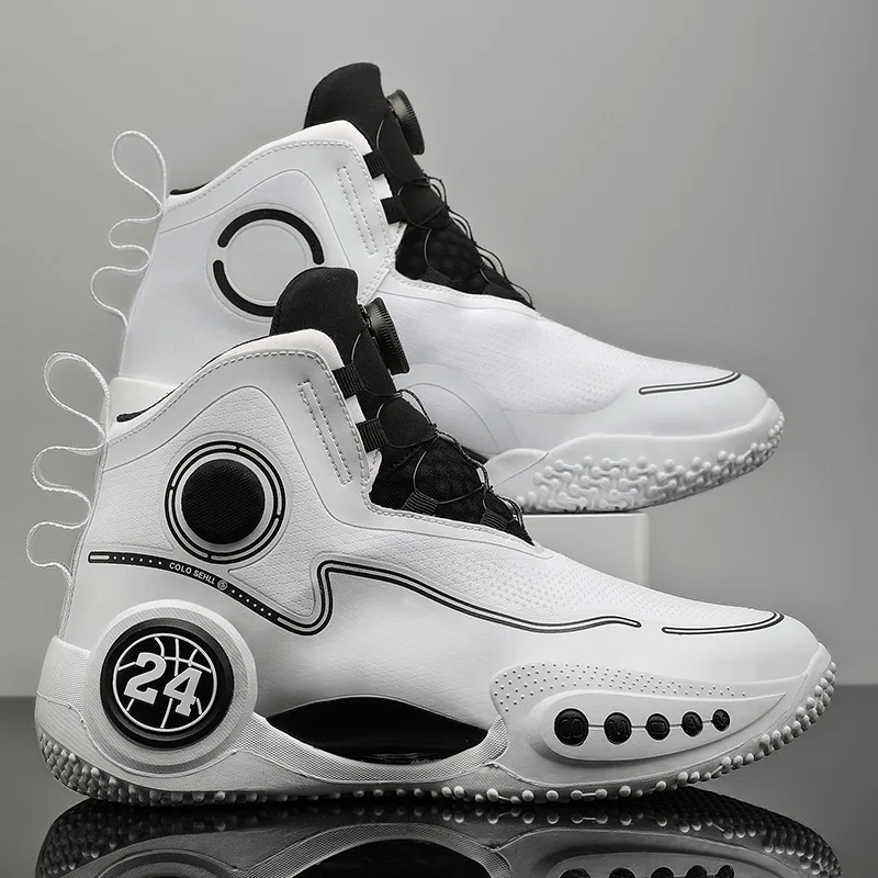 Basketball Shoes with Revolving Buckle for Men, High Top, Breathable, Sports, Casual, Fashionable, Go to All, Summer