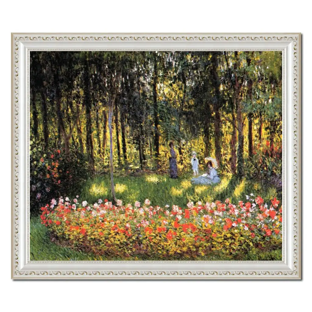 

Impressionist Garden Landscape Claude Monet Oil Painting Handmade Canvas Art Wooden Frame Artwork for Living Room Wall Decor