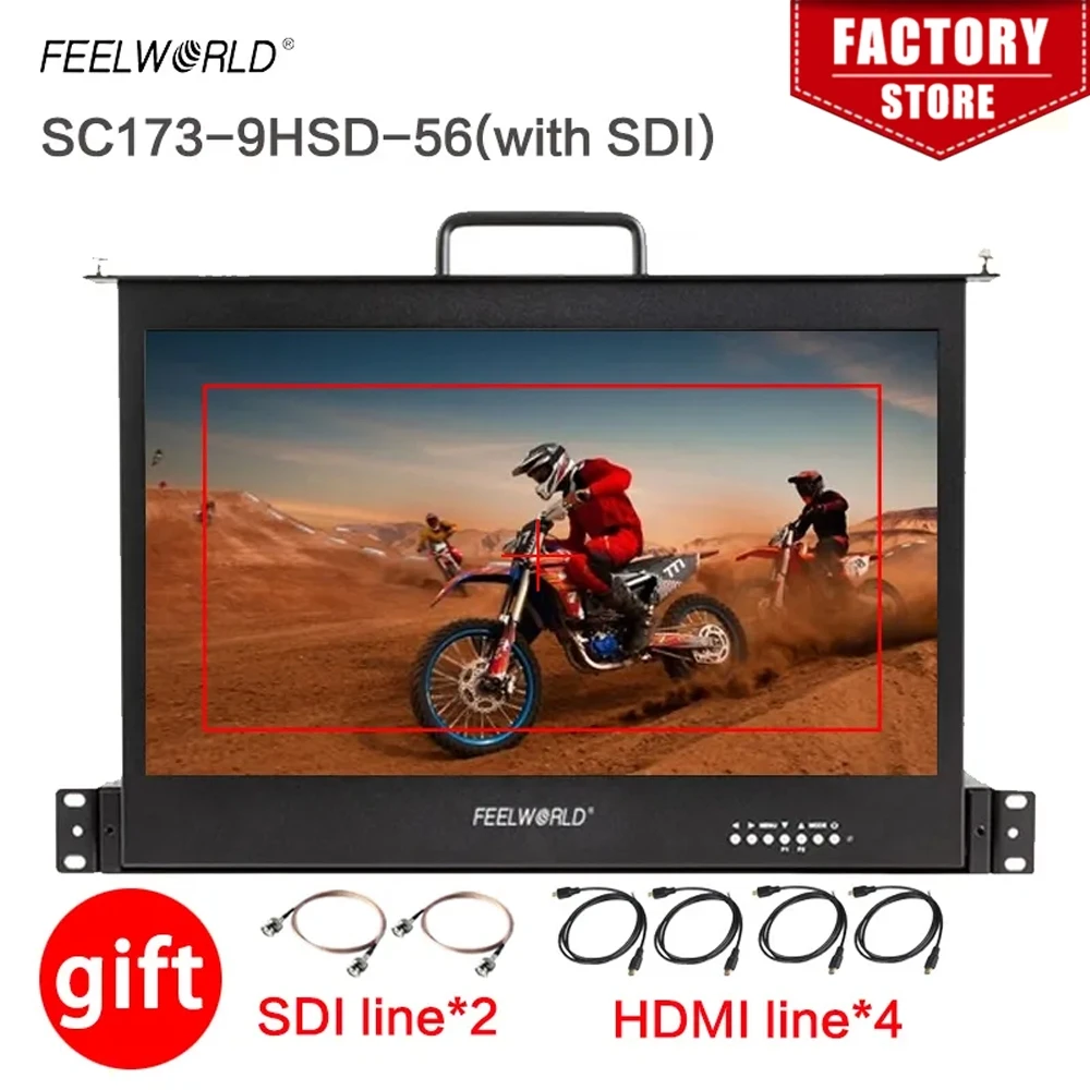 Feelworld SC173-9HD-56 17.3 Inch 1RU Pull Out Rack Mount Monitor Full HD1920x1080 for Broadcast Director Monitor