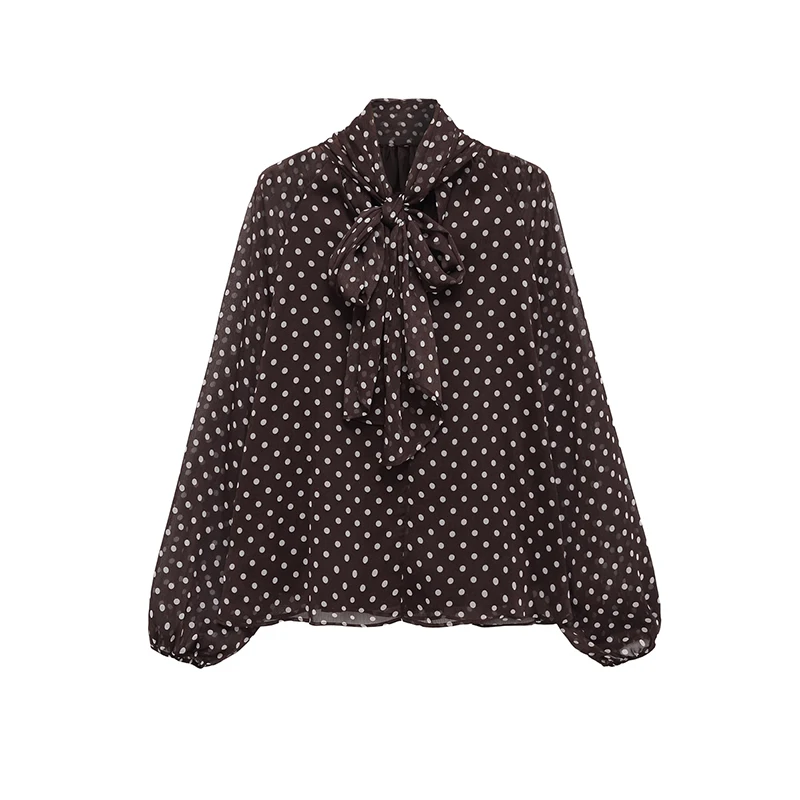 Polka Dot Printed Women Shirt 2025 Autumn New Bow Tied Blouse Woman Tops Lady Ruffles Long Sleeve Loose Elegant Blouses Top ﻿