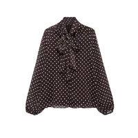 Chemisier Femme Imprimé Pois Nouvelle Collection Printemps 2026 – Blouse Élégante à Nœud Papillon et Volants Manches Longues Coupe Ample ﻿ 2