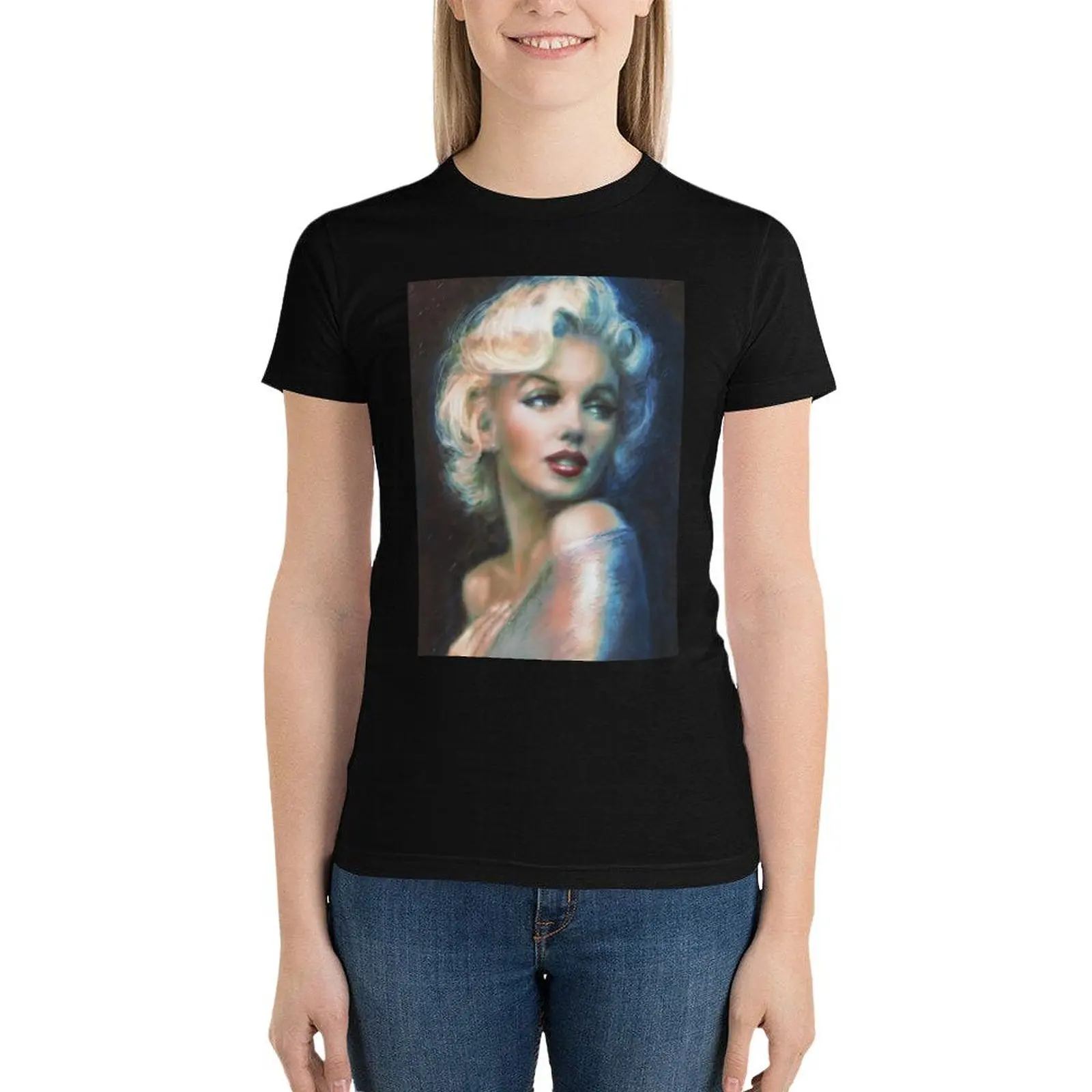 

MMWW blue T-Shirt aesthetic clothes plus size tops Short sleeve tee tees oversized t shirts for Women
