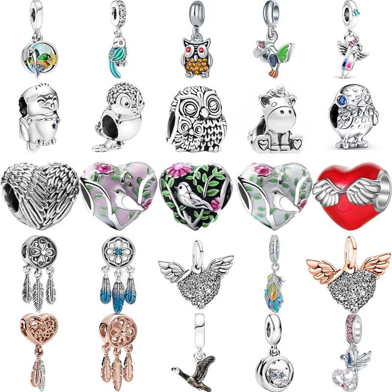 New Canadian Goose Maple Leaf Parrot Bird Series Ala Feather Diy Charm Beads Fit Original Pandora Silver Color Bracciale Jewelry