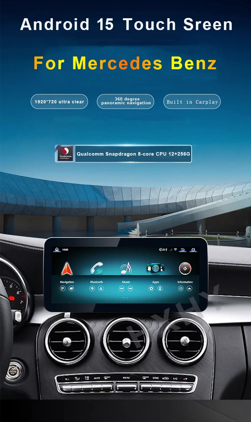 Qualcomm 12.8inch Android 15 8Core 12+256G Car Radio Multimedia BT Auto For Benz