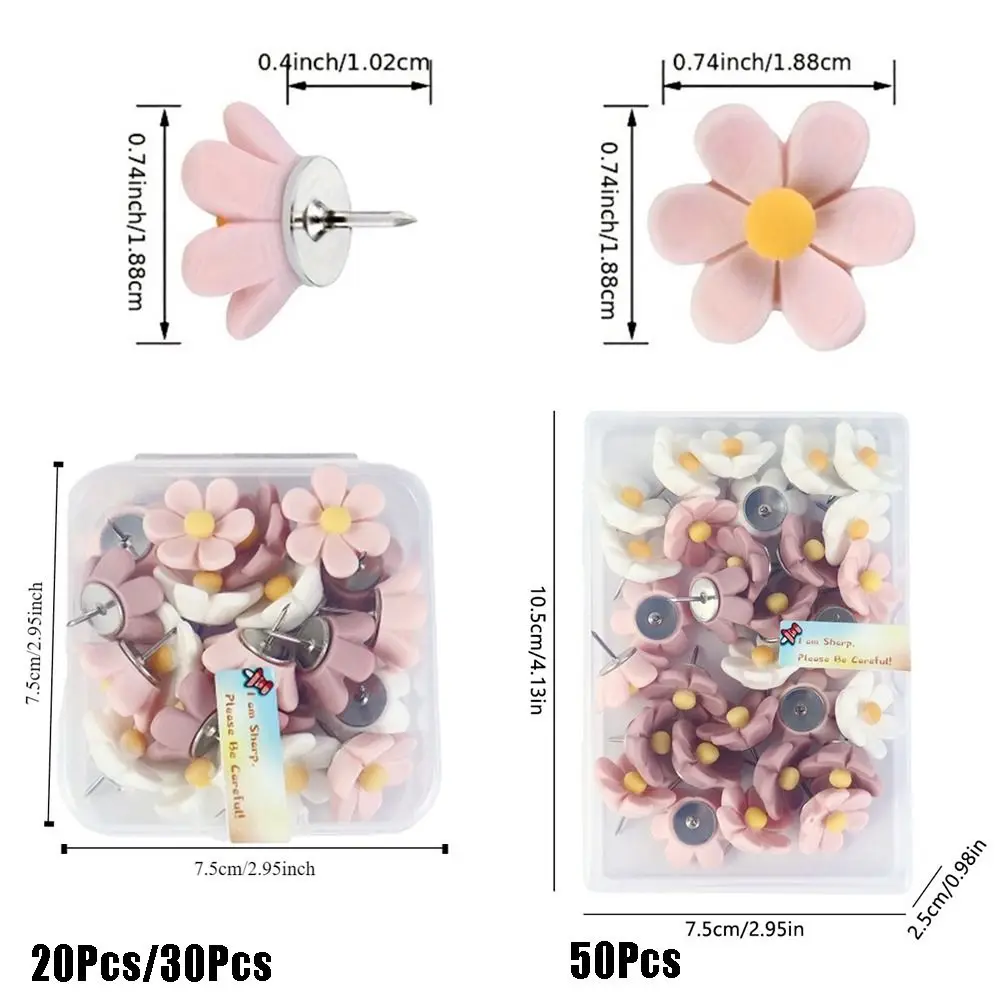 20/30/50Pcs 휴대용 크리 에이 티브 6 꽃잎 꽃 푸시핀 DIY 사진 벽 장식 보드 푸시 핀 귀여운 재사용 가능한 엄지 못 코르크 보드