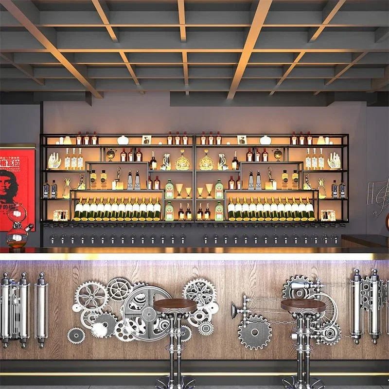 Shelf Bottle Storage Floating Bar Closet Movable Commercial Coffe Organizer Wine Rack Cabinet Beverage Shop Vinoteca Furniture