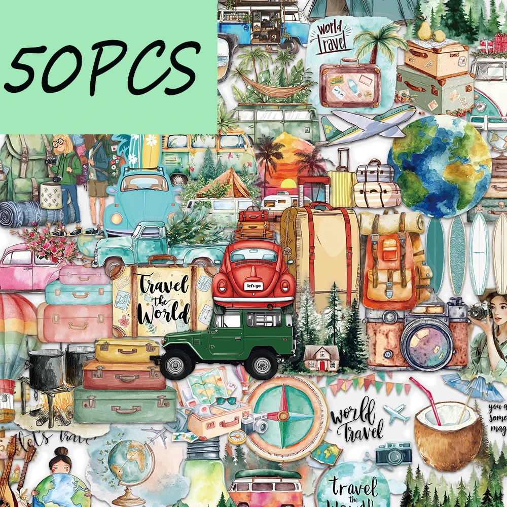 50PCS minimalist outdoor travel stickers, suitable for decorating diaries, guitars, water bottles, waterproof PET stickers