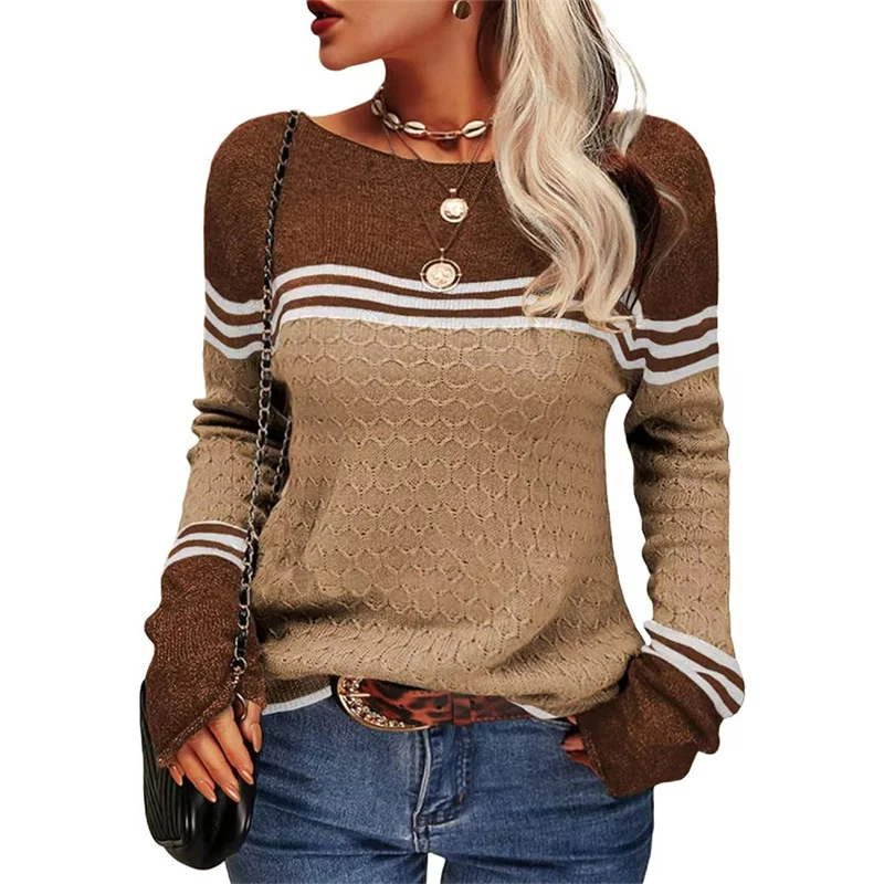 Autumn Winter New Color Blocking Sweater Women O Neck Pullover Long Sleeve Knitted Tops Female Daily Comfortable Casual Jumpers 2