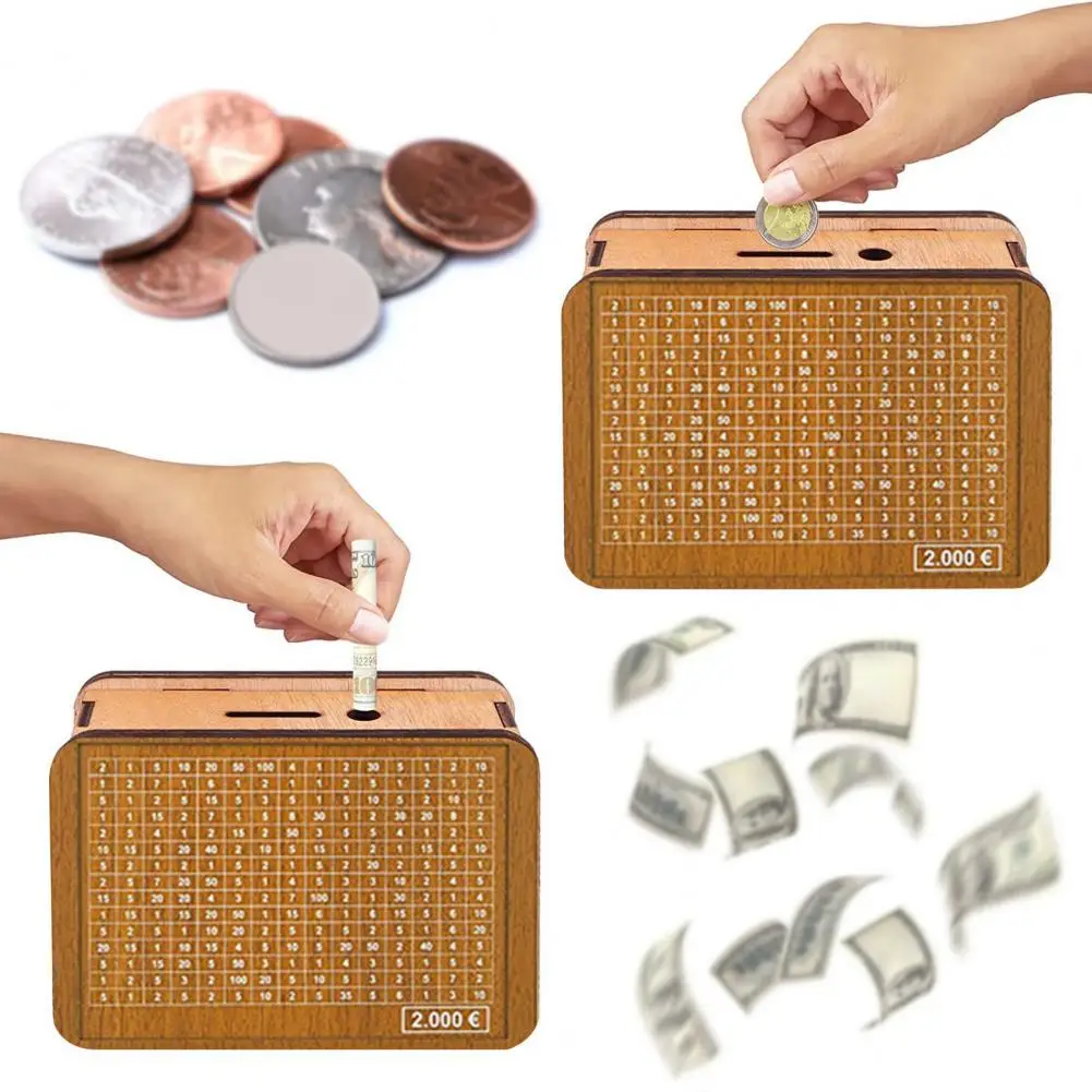 Wood Money Box with Counter Pen 1000/2000/3000/5000/10000 Euro Piggy Bank Coin Cash Container Kids Adults Money Saving Case piggy bank wooden piggy bank wooden money box