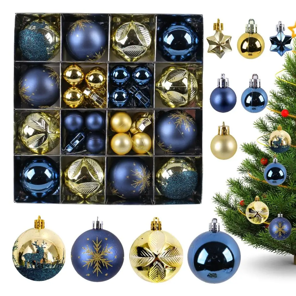 thumbnail image 1 of Surtidos juegos de adornos navideños 44X decoraciones de bolas de árbol de Navidad Diseño retro con grietas Bola de árbol de Navidad para bodas navideñas, 1 of 5