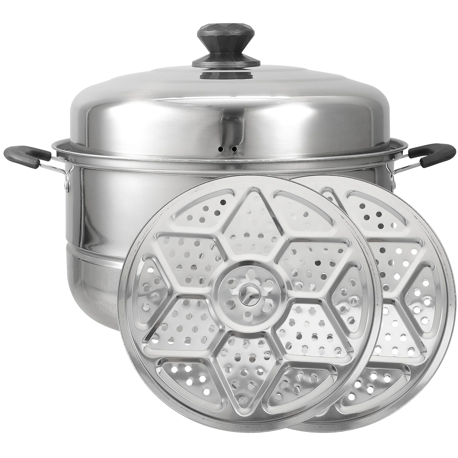 

2- Layer Stainless Steel Steamer Pot for Cooking Soup and Steaming Steam Pot with Lid for Gas Electric Grill Stove 30cm