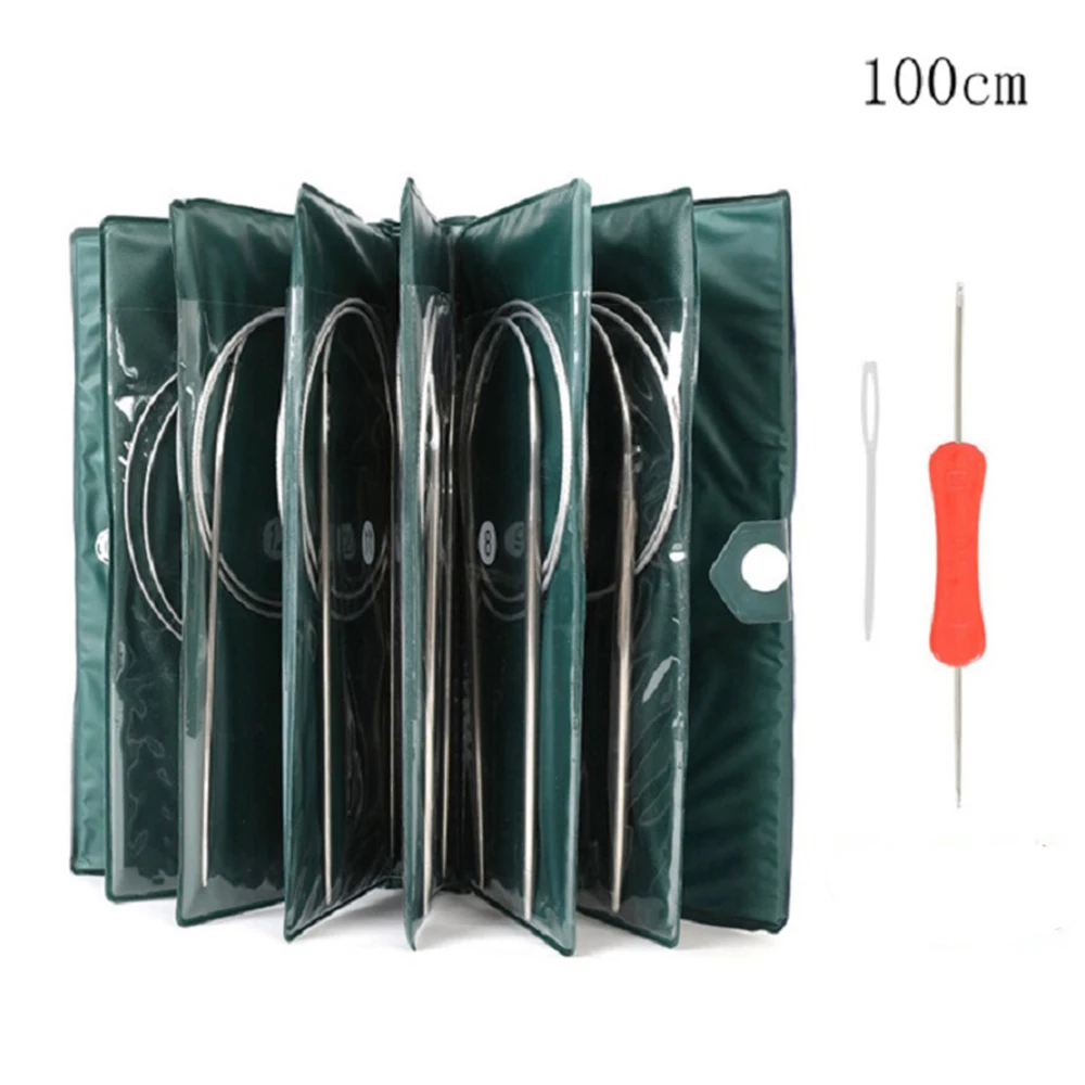 11 Sizes Stainless Steel Circular Knitting Needles Straight Needle Kit Yarn Weave Craft DIY Set with Bag 43/65/80/100cm Length
