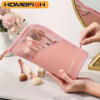 HOMEFISH 1 Pc Stand Cosmetic Bag for Women Clear Zipper Makeup Bag Travel Female Makeup Brush Holder Organizer Toiletry Bag
