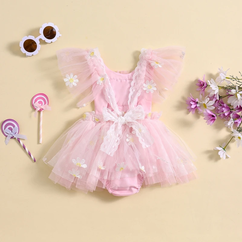 

Newborn Baby Girl Princess Romper Dress Mesh Embroidery Elegant Tutu Skirted Jumpsuits Birthday Outfits