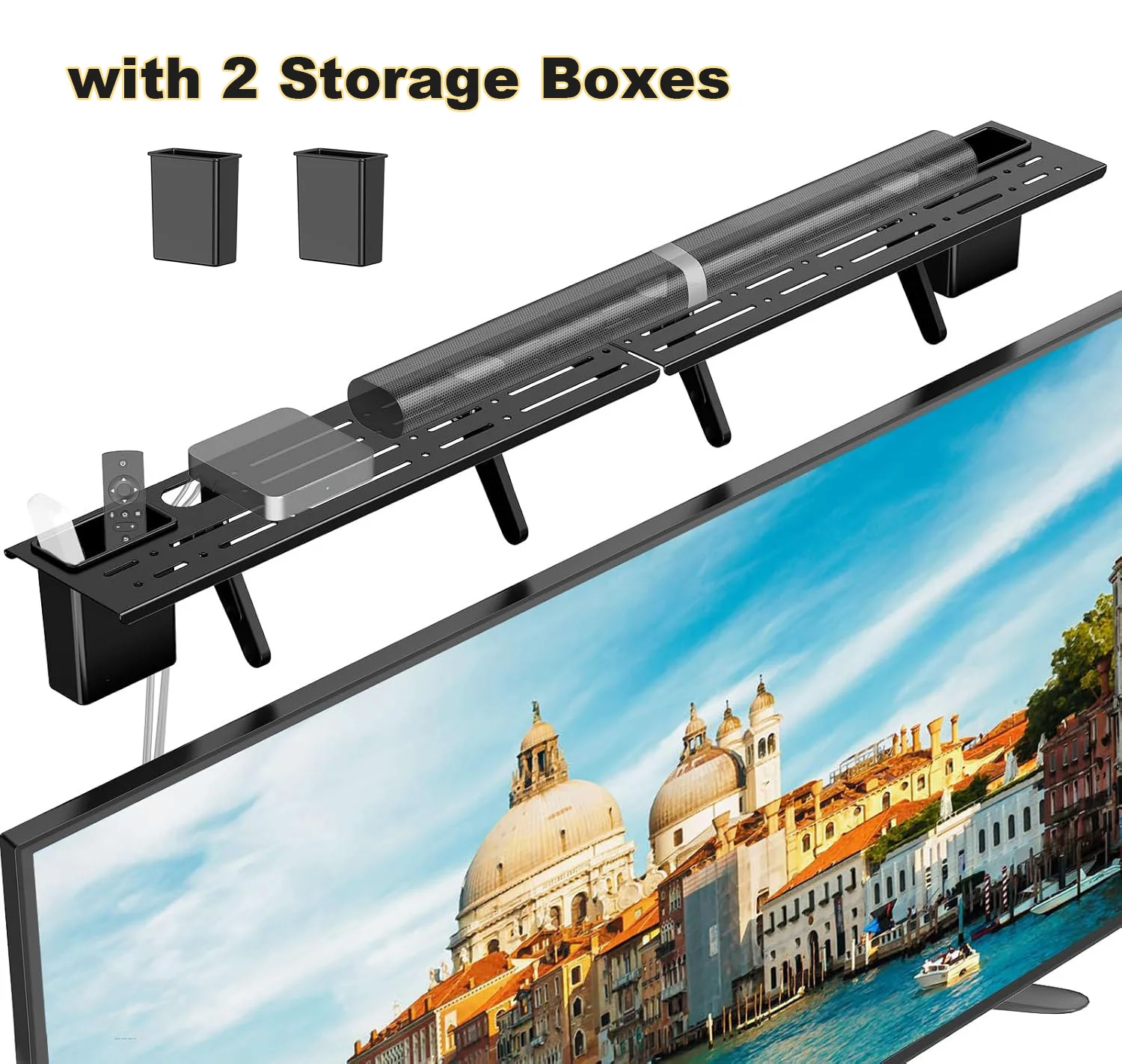 Soporte Universal para Barra de Sonido, Sin Necesidad de Perforación, Estante Superior para TV que Ahorra Espacio, Marco de Acero, Organizador de Escritorio para Monitor de Computadora con Caja