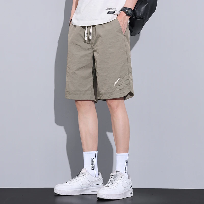 Fashion Elastic Spliced Printing Letter Casual Shorts Men's Clothing 2024 Summer New Loose Solid Color All-match Knee Shorts